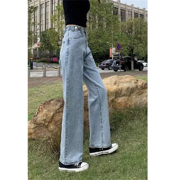 Ženske traperice s visokim strukom Y2k Vintage funky ulica odjeća Ravne široke duge hlače Svakodnevne traper hlače 90-ih godina Pantalon Femme