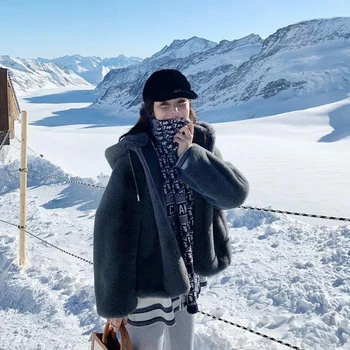 2021 Nova jesensko-zimski kaput od krzna umjetnog debelog zeca Kaput srednje duljine s kapuljačom Kaput Svakodnevni topla ženska odjeća