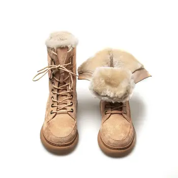 Kožne ženske cipele na platformu Zimske čizme Ženska zimska obuća Plus Size kod Krzna tople zimske čizme Ženske casual cipele 33-43