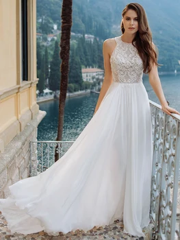 Exquisite Halter Chiffon Wedding Dresses Sleeveless Backless Long Svadbeni Gowns haljina večernja فساتين السهرة haljina Wedding