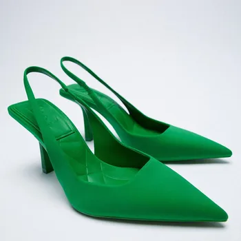Jesenje ženske sandale босоножках na tankom zelenom visoku petu Cipele, čamaca elegantne Ženske plitke cipele sa oštrim vrhom bez spajala na večernje cipele