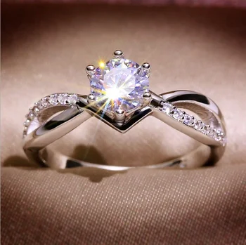 Jednostavne vjenčano prstenje od муассанита sa šest noktiju za žene, trendi ženski srebrni prsten, poklon za godišnjicu braka, srebrni nakit college