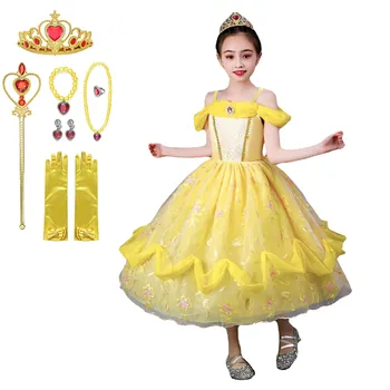 Haljina princeza Belle za djevojčice Dječja torta cvijet loptu haljina Dječji Cosplay Bella Ljepotica i Zvijer Odijelo Neobična maskiranje Večernja haljina