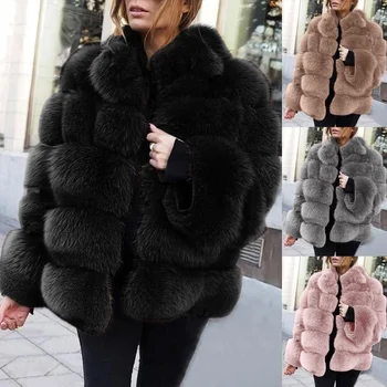 2021 Jesen Vintage Lady Topla Zima Krzneni Kaput Kratka Odjeća Plus Size Kaput od umjetnog krzna, Ženska jakna s umjetnim krznom