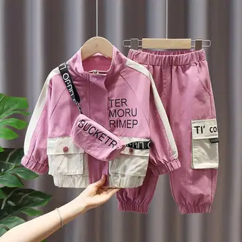 Odjeća Za Djevojčice Nova Korejska Verzija Moderne Dečije Modne Kostim Za Novorođenčad Proljeće-Jesensko-Zimski Sportski Kit(Kaput+Hlače+Torba)