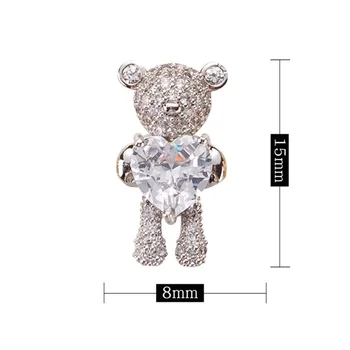 Sjajna Rafting Циркона Slatka Medvjed 3D Ukrasi za nokte s kristalima u obliku srca Raskošne Kreativne Ukrase za nokte, Pribor za manikuru