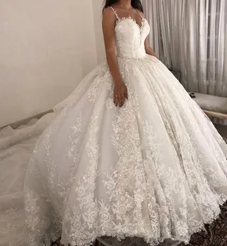 Luksuzno loptu haljina Svadben haljina na trake čipkom aplikacija vjenčanice s skeniranje Petlja 2022 vjenčanicu Vestido De Novia
