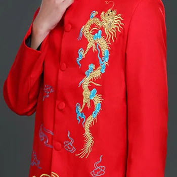 Kineski Tradicionalni Stil Muško Odijelo s vezom Zmaj Jaknu Mandarina Ovratnik-satna Muška Vjenčanje jakna Tunike Jakne