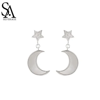 SA SILVERAGE Moon Stars Naušnice od 925 sterling srebra Ženski Ljeto 2021 Novi Nalet High-end Dizajn nakit