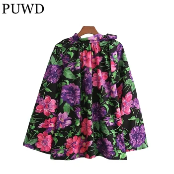 PUWD Berba ženske slobodne košulje s cvjetnim ispis 2021 Jesenski modni ženska košulja dugih rukava i vršnjacima Svakodnevni ženska moderan bluza