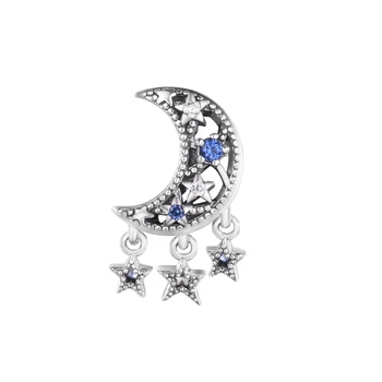 Žena DIY Perle Za Izradu Nakita Zvijezda i Polumjesec Šarm 925 Srebro Original Pogodan Za Europske Narukvice Od Perli Lanac Perli