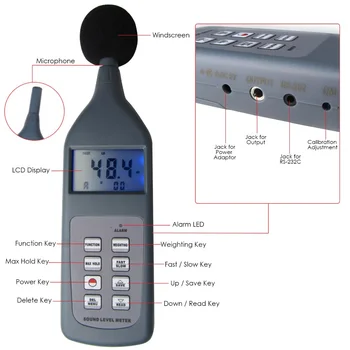 Profesionalni Digitalni Mjerač Razine Zvuka Sveti od 30 do 130 db db s Dodatnom Bluetooth Lp, Mogućnost ugradnje alarma Leq