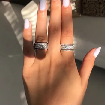 Milangirl Elegantan prsten sa štrasom i kristalima, Široki Prsten je za ljubav, Za žene, Vjenčanja Vjenčani prsten