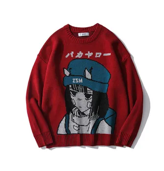 Мультяшный anime lik жаккардовый džemper za žene i muškarce 2021 ins street y2k modni brand slobodan pulover okruglog izreza trend pulover