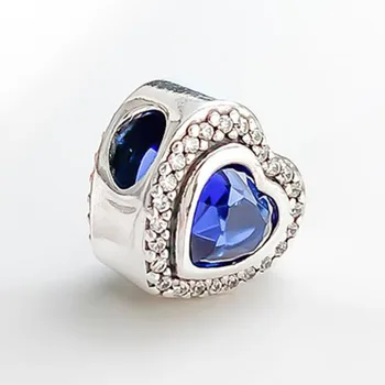 Perle Od 925 Sterling Srebra Nove Svjetlucave Plave Kristalne Perle u obliku Srca Pogodna za žene Pandora Narukvica i Ogrlica Diy Nakit