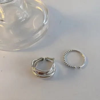 REDCHENG 925 Sterling Srebra Val Double Otvaranje Prstena za Žene INS Modni šik Okrugle Perle Geometrijski Jubilarni Nakit Poklon