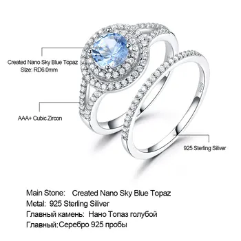UMCHO Prsten od 925 sterling srebra Nano Nebo-plavi Topaz Moderan Vjenčanje dragulj Dvostruki prsten za djevojčice Dar na помолвку Fin nakit