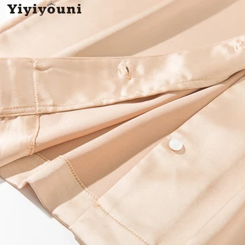 Yiyiyouni V-izrez u obliku Satin svilene košulja Ženska dugih rukava Vintage ravnici bluze Košulje, Ženske Office besplatan bijele majice na zakopčane Mujer